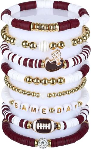 لعبة Bracelets Bracelets Football Charm للنساء أساور كرة القدم Red Black Blue Heishi Clay Beaded Beaded Stretch Bracelets Bracelet Bracelet Bracleds Football Mom Associory Outfits in Kuwait