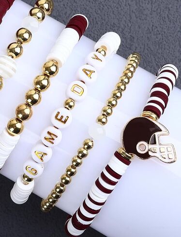 لعبة Bracelets Bracelets Football Charm للنساء أساور كرة القدم Red Black Blue Heishi Clay Beaded Beaded Stretch Bracelets Bracelet Bracelet Bracleds Football Mom Associory Outfits in Kuwait