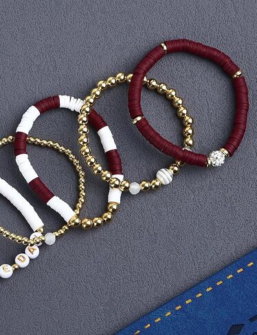 لعبة Bracelets Bracelets Football Charm للنساء أساور كرة القدم Red Black Blue Heishi Clay Beaded Beaded Stretch Bracelets Bracelet Bracelet Bracleds Football Mom Associory Outfits in Kuwait