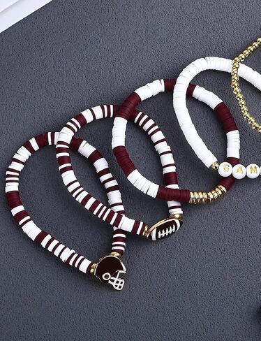 لعبة Bracelets Bracelets Football Charm للنساء أساور كرة القدم Red Black Blue Heishi Clay Beaded Beaded Stretch Bracelets Bracelet Bracelet Bracleds Football Mom Associory Outfits in Kuwait