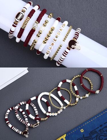 لعبة Bracelets Bracelets Football Charm للنساء أساور كرة القدم Red Black Blue Heishi Clay Beaded Beaded Stretch Bracelets Bracelet Bracelet Bracleds Football Mom Associory Outfits in Kuwait