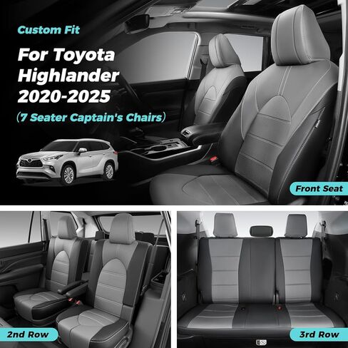 Car Seat Covers Customized for Toyota Highlander 2020-2025 8 Seater Full Set Faux Leather Replacement Accessories - Second Row 40/60 Split Bench - Black in Kuwait