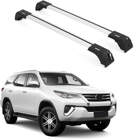 ERKUL Roof Rack Cross Bars for Toyota Fortuner 2015-2023 | Aluminum Crossbars with Anti Theft Lock for Rooftop | Compatible with Flush Rails - Silver in Kuwait
