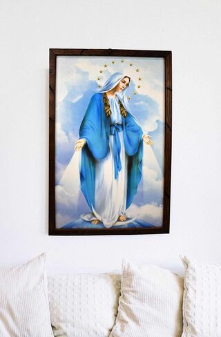 Mrcjsales-صورة عذراء معجزة في الإطار الريفي ، اللوحة الزيتية ، 24''x36 '' ، 13'x18 '' ، 10''x12 '' بوصة ، صورة فنية دينية ، فيرجن ميلغروسا ، cuadro ريفية ، ديكور المنزل ، أحداث الكنيسة ، الهدايا (متوسطة 13x18 '' بوصة) in Kuwait