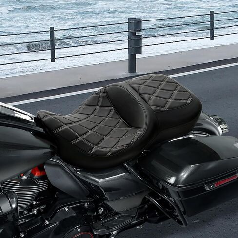 C.C. RIDER Motorcycle Rider Passenger Seat - Bagger Comb Strapped 2-Up One-Piece Fit for Harley Touring Road King FLHR Street Glide FLHX Road Glide FLTRX Electra Glide FLHT 2009-2023 in Saudi Arabia
