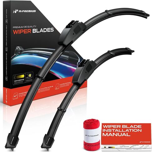 A-Premium Pack of 2 Windshield Wiper Blades with Wear Indicator & Towel - Compatible with Hyundai Sonata, Santa Fe, Ioniq, Ioniq 5, Ioniq 6, Azera, Veloster - 26" and 18", Hook Arm Connector in Saudi Arabia
