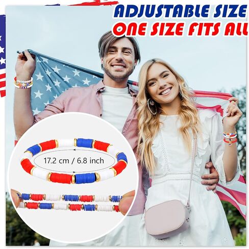 Batiyeer 40 Pcs 4th of July Surfer Heishi Bracelets Red White and Blue Friendship Adjustable Clay Bead Bracelets Jewelry for Women Men in Saudi Arabia
