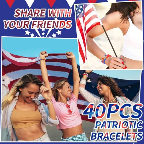 Batiyeer 40 Pcs 4th of July Surfer Heishi Bracelets Red White and Blue Friendship Adjustable Clay Bead Bracelets Jewelry for Women Men in Saudi Arabia