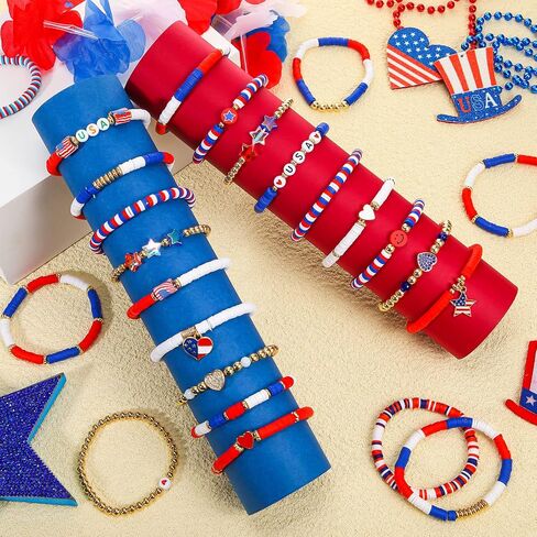 Batiyeer 40 Pcs 4th of July Surfer Heishi Bracelets Red White and Blue Friendship Adjustable Clay Bead Bracelets Jewelry for Women Men in Saudi Arabia