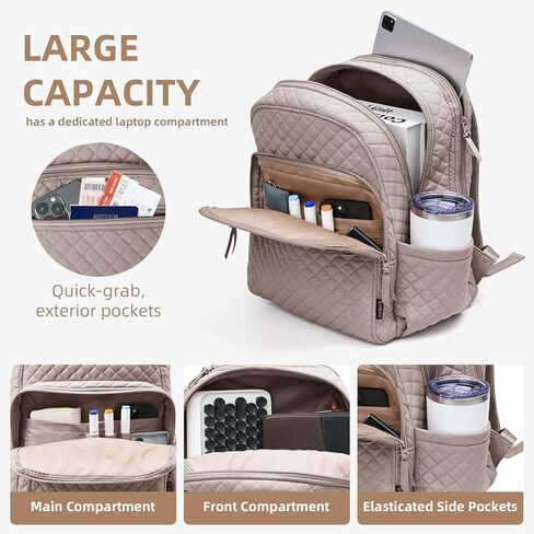 Backpack for Women,College Backpack,Quilted Casual Daypack,Waterproof Bookbag for 17Inch Laptop in Kuwait
