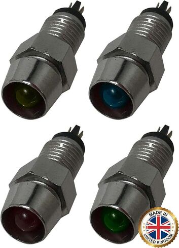 Sherco-Auto Universal 12V Blue LED Lamp Dash Panel Pilot Indicator Light - Chrome - 5 Pack in Saudi Arabia