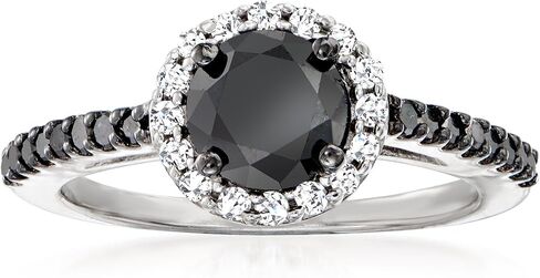 Ross-Simons 1.50 ct. t.w. Black and White Diamond Halo Ring in Sterling Silver in Saudi Arabia