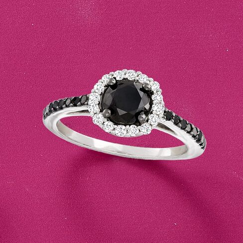 Ross-Simons 1.50 ct. t.w. Black and White Diamond Halo Ring in Sterling Silver in Saudi Arabia