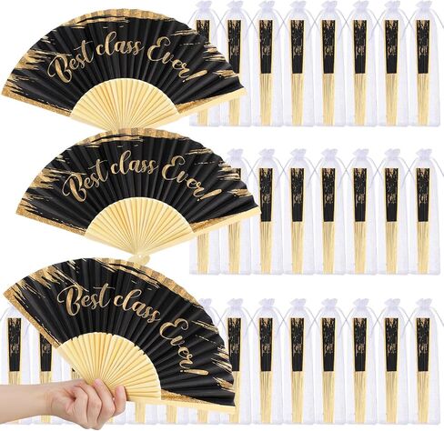 Glikceil 40 PCS Class Reunion Decorations 10 Year لم شمل الجماهير القابلة للطي مع أكياس أورجانية قابلة للطي قابلة للطي من المشجعين الأسود والذهبي لحفل حفلات التذكارات لصالح لوازم الإمداد in Kuwait