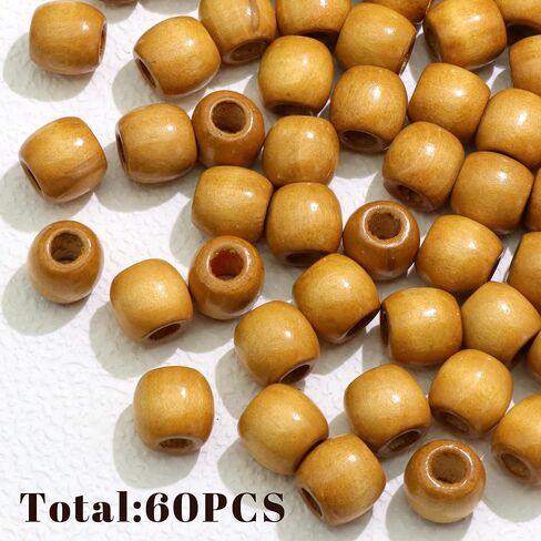 60PCS Large Wood Beads Brown Natural Wooden Bead for Locs Vintage Dreadlock Jewelry Hair Braids Accessories for Women Girls in Saudi Arabia