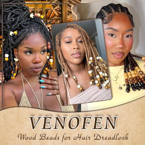 60PCS Large Wood Beads Brown Natural Wooden Bead for Locs Vintage Dreadlock Jewelry Hair Braids Accessories for Women Girls in Saudi Arabia