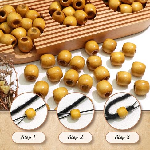 60PCS Large Wood Beads Brown Natural Wooden Bead for Locs Vintage Dreadlock Jewelry Hair Braids Accessories for Women Girls in Saudi Arabia