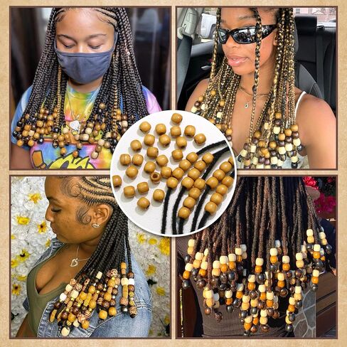 60PCS Large Wood Beads Brown Natural Wooden Bead for Locs Vintage Dreadlock Jewelry Hair Braids Accessories for Women Girls in Saudi Arabia