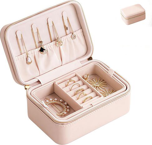 small travel jewelry case,Double Layer Travel Jewelry Box Organizer, Leather Case with Necklace Holder and Ring Storage/box organizer storage in Saudi Arabia