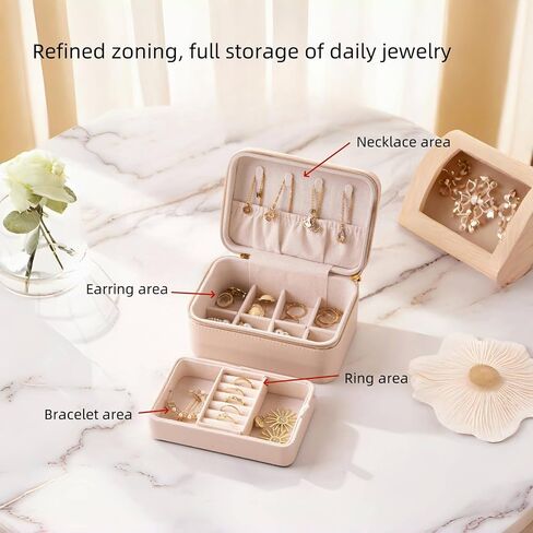 small travel jewelry case,Double Layer Travel Jewelry Box Organizer, Leather Case with Necklace Holder and Ring Storage/box organizer storage in Saudi Arabia