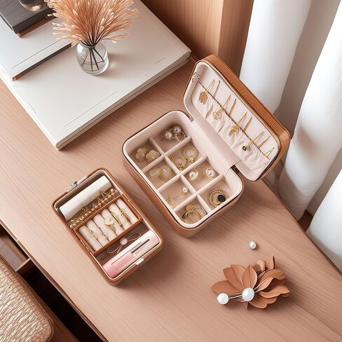 small travel jewelry case,Double Layer Travel Jewelry Box Organizer, Leather Case with Necklace Holder and Ring Storage/box organizer storage in Saudi Arabia