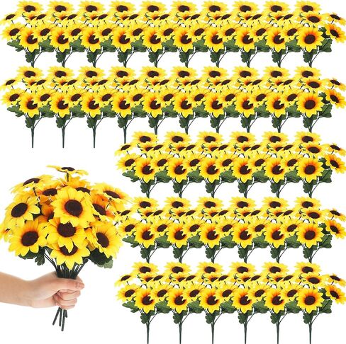 Redbaker 24 Bundles Sunflower Artificial Flower with Stems Bouquet Fake Plants Bulk UV Resistant Plastic Faux Outdoor Flower No Fade for Wedding Fall Garden Home Window Decor in Kuwait