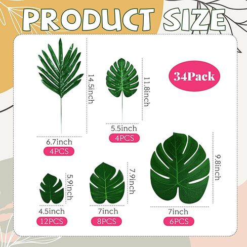 Lincia 40 Pcs Hawaiian Hibiscus Decorations Large Paper Flowers and Artificial Tropical Leaves, 11.8''/7.9'' Jumbo 3D Paper Flowers Faux Leaves for Luau Party Birthday Wedding (Rainbow Color) in Saudi Arabia