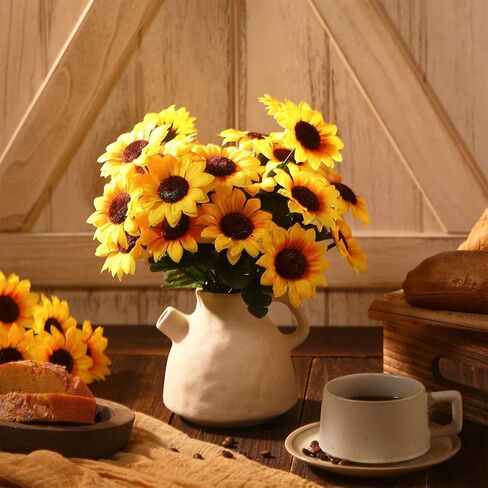 Redbaker 24 Bundles Sunflower Artificial Flower with Stems Bouquet Fake Plants Bulk UV Resistant Plastic Faux Outdoor Flower No Fade for Wedding Fall Garden Home Window Decor in Kuwait