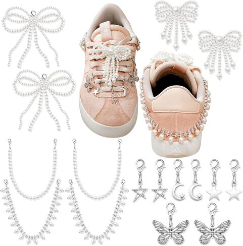 Quelay 16 PCS سحر أحذية اللؤلؤ اللؤلؤ لأحذية Sneakers Pearl Shoes Decoration Sharms Sports Shoe Jewelry Beaded Chain Buckle for Women Girl Gift Accessories in Kuwait