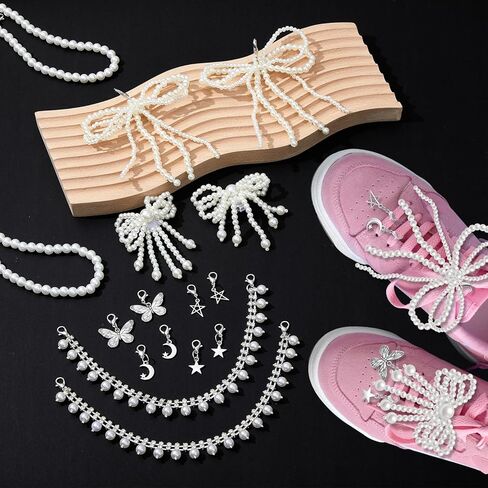 Quelay 16 PCS سحر أحذية اللؤلؤ اللؤلؤ لأحذية Sneakers Pearl Shoes Decoration Sharms Sports Shoe Jewelry Beaded Chain Buckle for Women Girl Gift Accessories in Kuwait