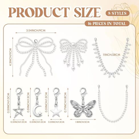 Quelay 16 PCS سحر أحذية اللؤلؤ اللؤلؤ لأحذية Sneakers Pearl Shoes Decoration Sharms Sports Shoe Jewelry Beaded Chain Buckle for Women Girl Gift Accessories in Kuwait