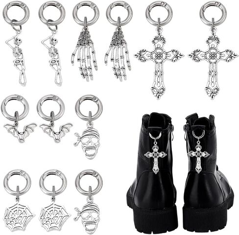 Alloy Shoe Charms Gothic Boot Heel Pendants DIY Shoe Accessories Antique Silver Platinum Boot Decoration for Boots Sneakers Bags with Rings in Saudi Arabia