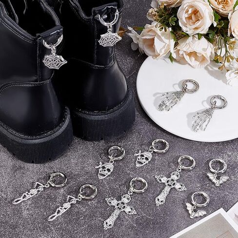 Alloy Shoe Charms Gothic Boot Heel Pendants DIY Shoe Accessories Antique Silver Platinum Boot Decoration for Boots Sneakers Bags with Rings in Saudi Arabia