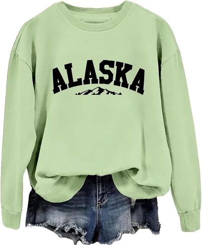 DUDIHOHX Alaska Sweatshirt Retro Mountain Graphic Shirt Vintage Alaska Pullover Women Casual Crewneck Long Sleeve Tops in Saudi Arabia