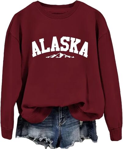 DUDIHOHX Alaska Sweatshirt Retro Mountain Graphic Shirt Vintage Alaska Pullover Women Casual Crewneck Long Sleeve Tops in Saudi Arabia