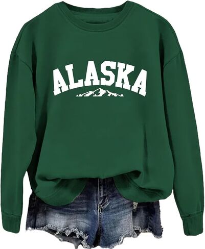DUDIHOHX Alaska Sweatshirt Retro Mountain Graphic Shirt Vintage Alaska Pullover Women Casual Crewneck Long Sleeve Tops in Saudi Arabia