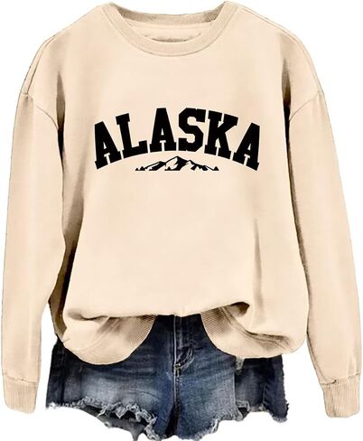 Dudihohx Alaska Sweatshirt Retro Mountain Graphic Shirt Vintage Alaska Pullover Women Crewneck Tops Long Sleeve Tops in Saudi Arabia