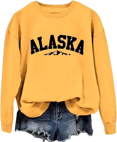 DUDIHOHX Alaska Sweatshirt Retro Mountain Graphic Shirt Vintage Alaska Pullover Women Casual Crewneck Long Sleeve Tops in Saudi Arabia