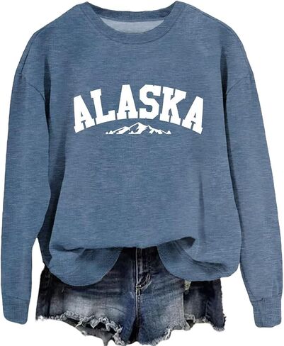 DUDIHOHX Alaska Sweatshirt Retro Mountain Graphic Shirt Vintage Alaska Pullover Women Casual Crewneck Long Sleeve Tops in Saudi Arabia