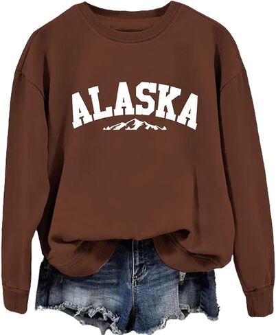 DUDIHOHX Alaska Sweatshirt Retro Mountain Graphic Shirt Vintage Alaska Pullover Women Casual Crewneck Long Sleeve Tops in Saudi Arabia