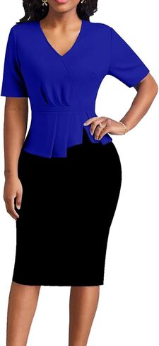 فستان DinyIn النسائي الصيفي للكنيسة أنيق بأكمام قصيرة مناسب للعمل وملابس العمل وحفلات ضيقة وفساتين متوسطة الطول in Kuwait