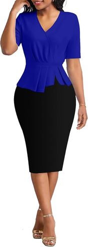 فستان DinyIn النسائي الصيفي للكنيسة أنيق بأكمام قصيرة مناسب للعمل وملابس العمل وحفلات ضيقة وفساتين متوسطة الطول in Kuwait