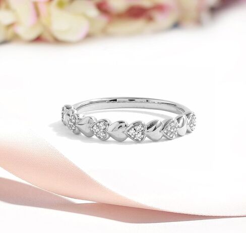 DZON 1/10CT TDW Diamond Heart Band للنساء في الفضة الاسترليني in Kuwait