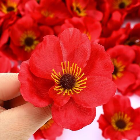 Zeyune 60 Pcs 3.15 Inch Red Poppy Flowers Artificial Poppy Heads Bulk Fake Silk Wicked Party Flowers for Halloween Wicked Birthday Veterans Day Carnival Back School Memorial Day Party Backdrop Decor in Saudi Arabia