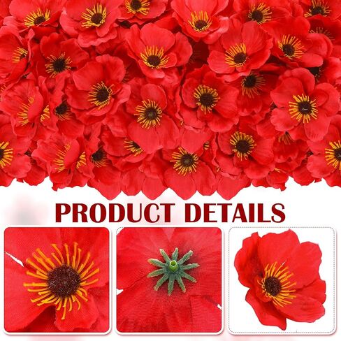 Zeyune 60 Pcs 3.15 Inch Red Poppy Flowers Artificial Poppy Heads Bulk Fake Silk Wicked Party Flowers for Halloween Wicked Birthday Veterans Day Carnival Back School Memorial Day Party Backdrop Decor in Saudi Arabia