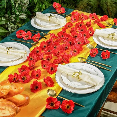 Zeyune 60 Pcs 3.15 Inch Red Poppy Flowers Artificial Poppy Heads Bulk Fake Silk Wicked Party Flowers for Halloween Wicked Birthday Veterans Day Carnival Back School Memorial Day Party Backdrop Decor in Saudi Arabia