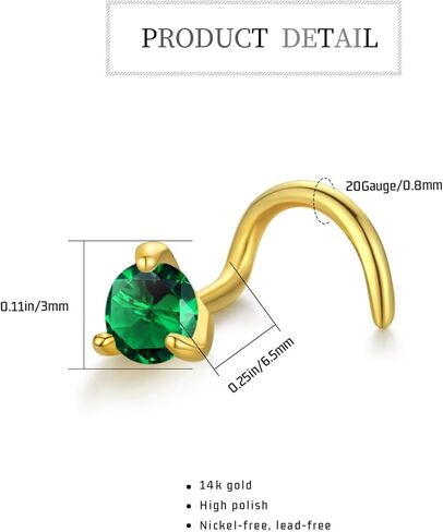 14K الذهب مويسانيتي المسمار الأنف ترصيع خواتم للنساء 3 مللي متر مختبر الماس 20 مقياس هيبوالرجينيك المفتاح الأنف مربط مجوهرات للرجال in Saudi Arabia