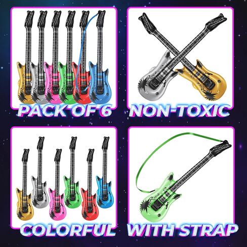 Inflatable Guitars for Kids - (Pack of 12) 36-inch Neon Blow Up Guitar Instruments, Party Favors, Giveaways, DJ-Props, Photo-Booth, Birthdays, Rock Star, Rock and Roll Party Decorations in Kuwait