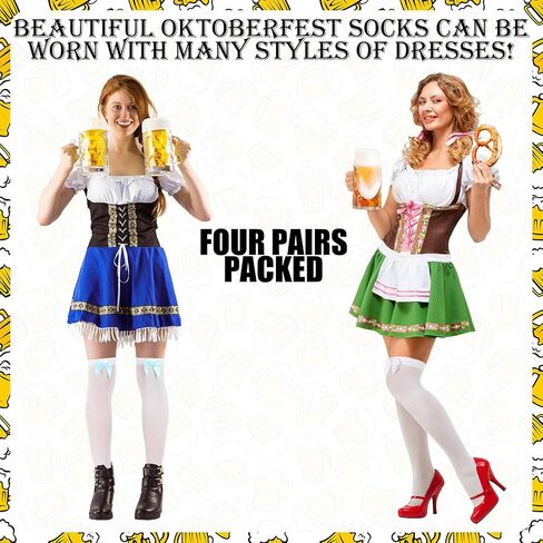 Suhine 2 زوج جوارب مهرجان أكتوبر للنساء الألمانية dirndl على جوارب الركبة مع أقواس الدانتيل تقليم الكشكش جوارب بيضاء in Saudi Arabia