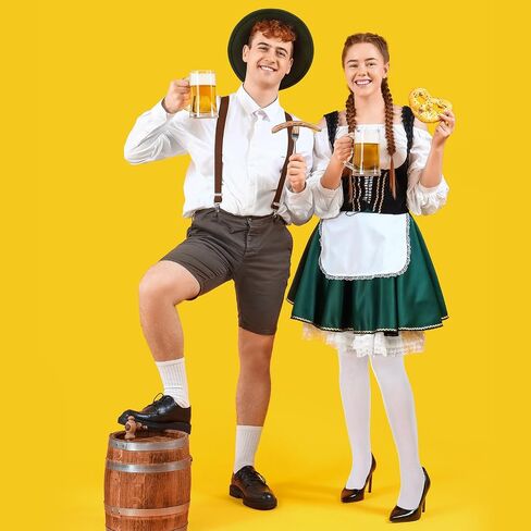 Suhine 2 زوج جوارب مهرجان أكتوبر للنساء الألمانية dirndl على جوارب الركبة مع أقواس الدانتيل تقليم الكشكش جوارب بيضاء in Saudi Arabia